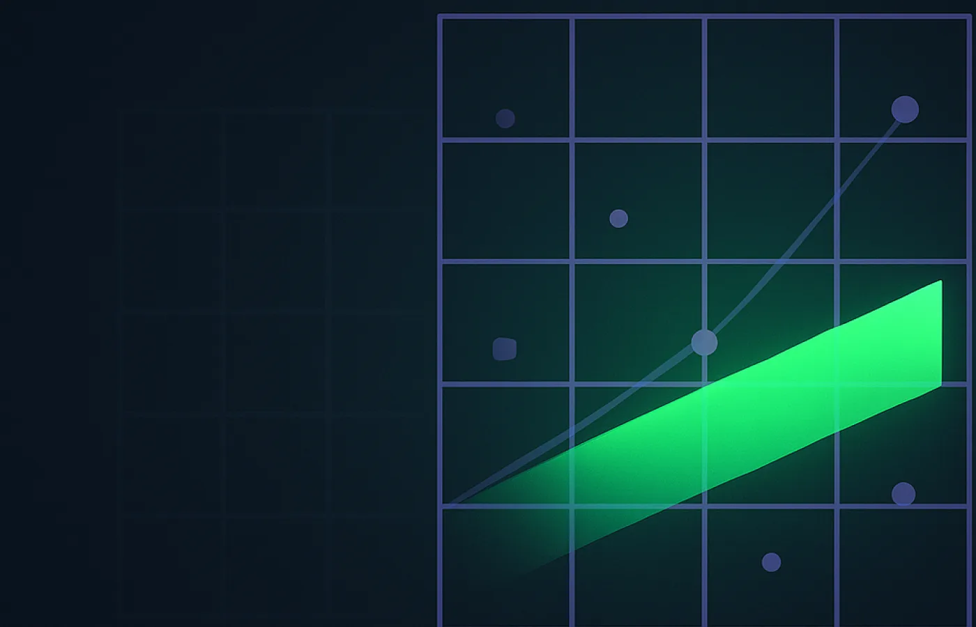 A grid set to the right of frame with one green band and a faint mirrored grid far to the left