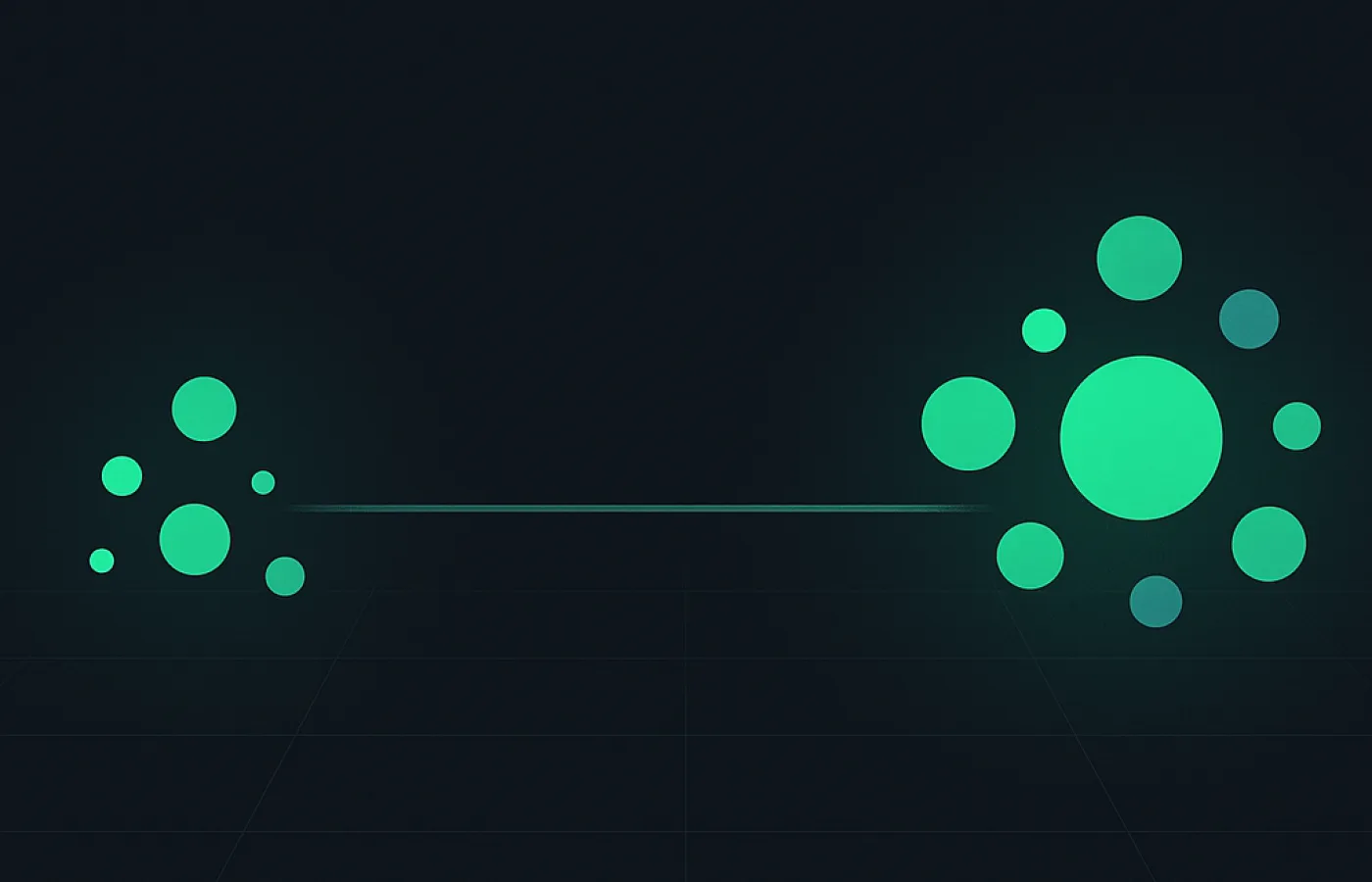 A very wide grid with two separated dot clusters near opposite edges joined by a thin line