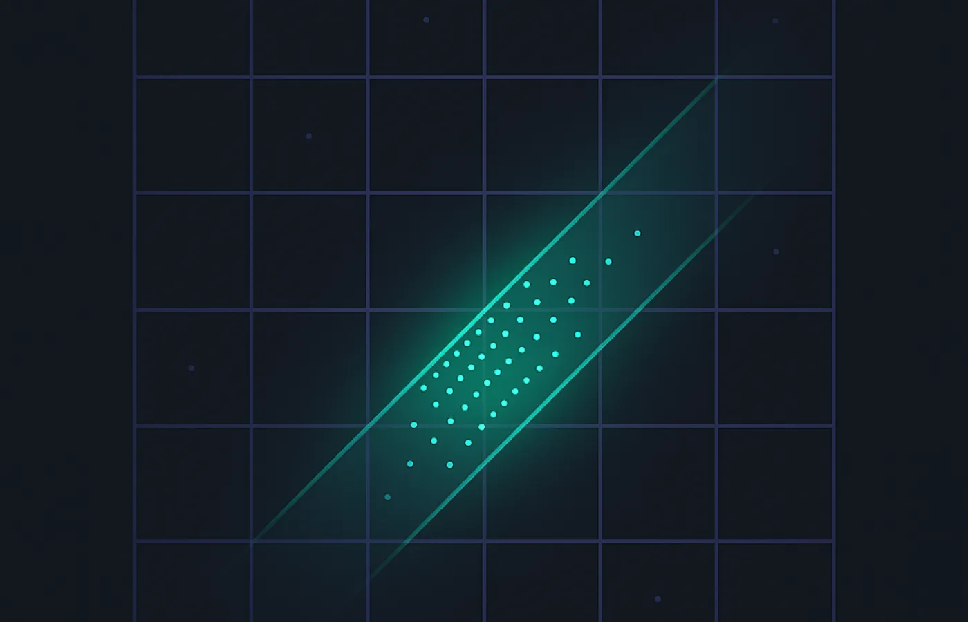 A compact square grid with one narrow bright band and unusually dense dots inside it