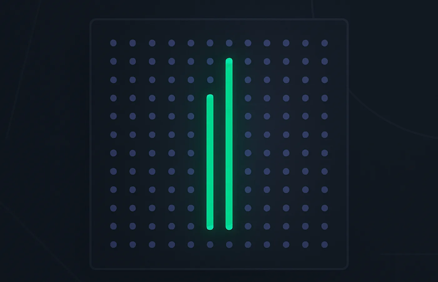 A small square grid packed tightly with dots and two thin bright bands separated by a gap