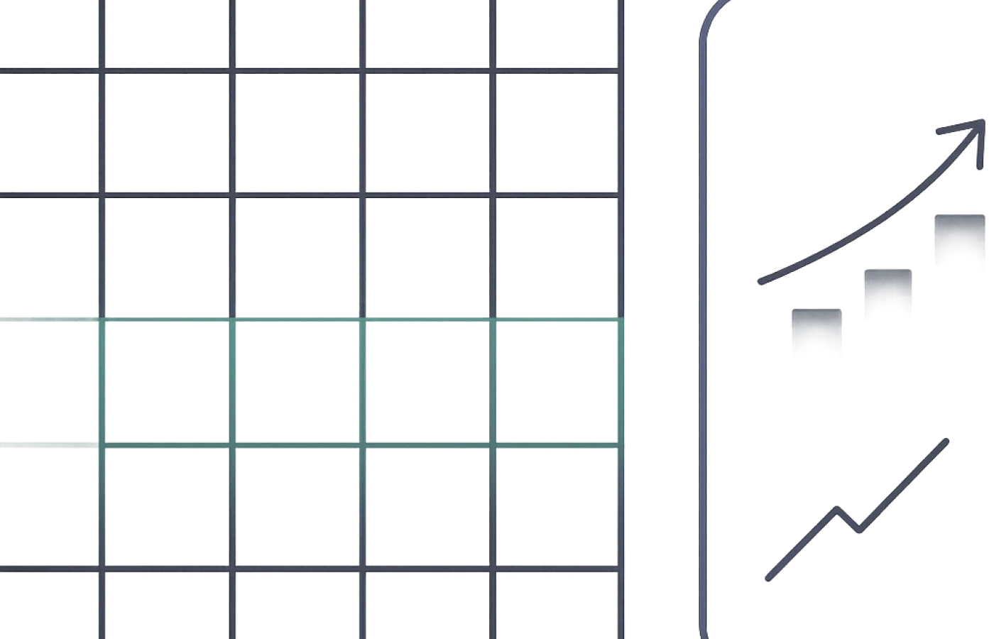 A grid with a broad band across its lower half beside a tall phone-proportioned outline
