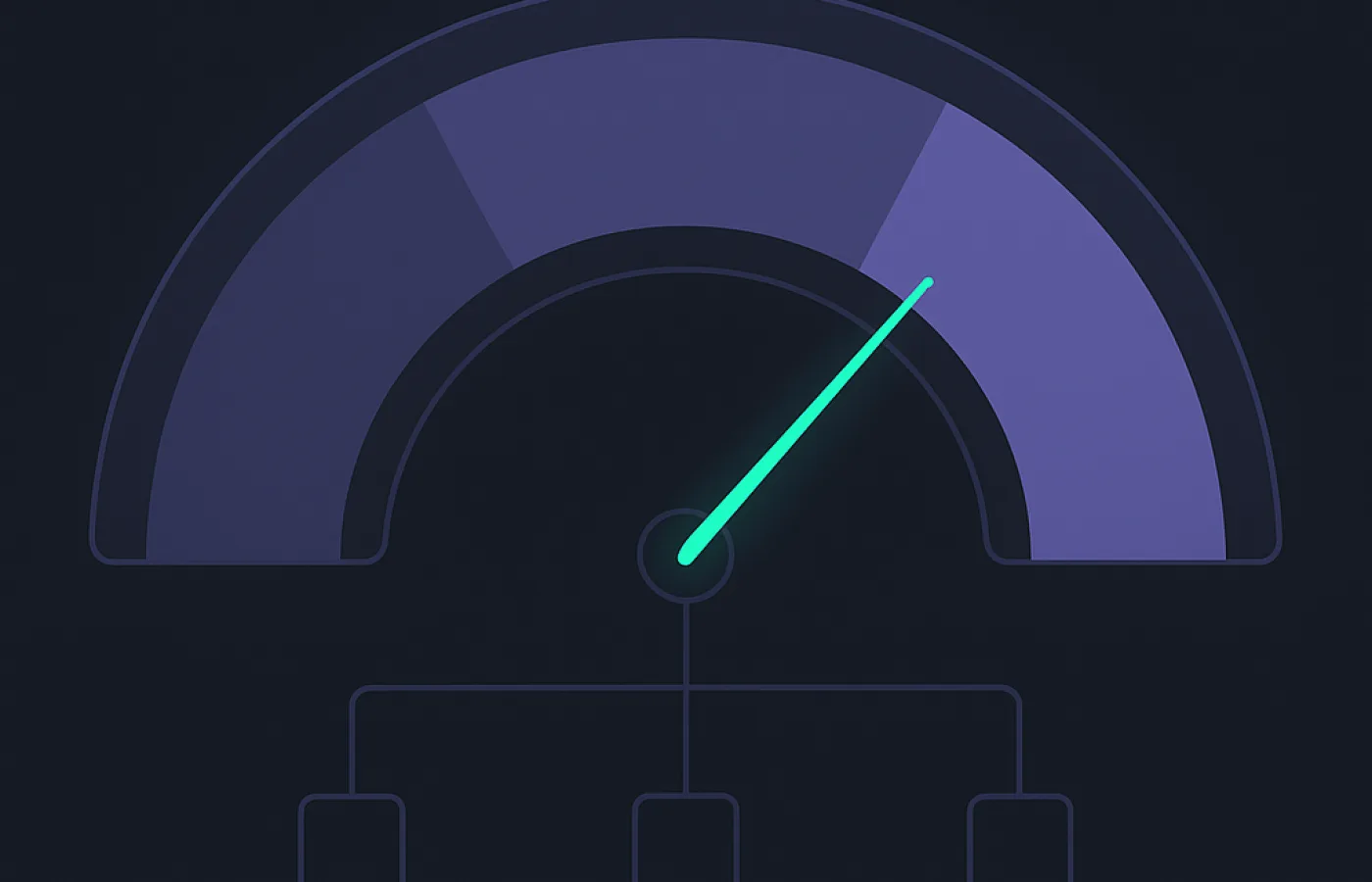 A semicircular gauge divided into four bands with the needle resting in the third