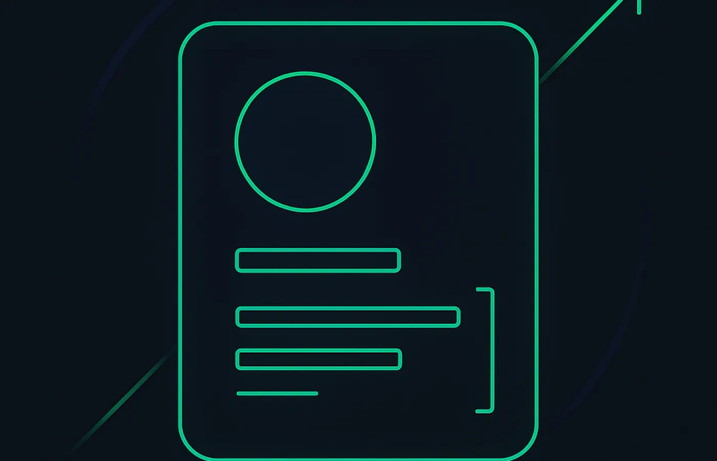 A profile card outline with a blank avatar circle, a name line and three short bio lines