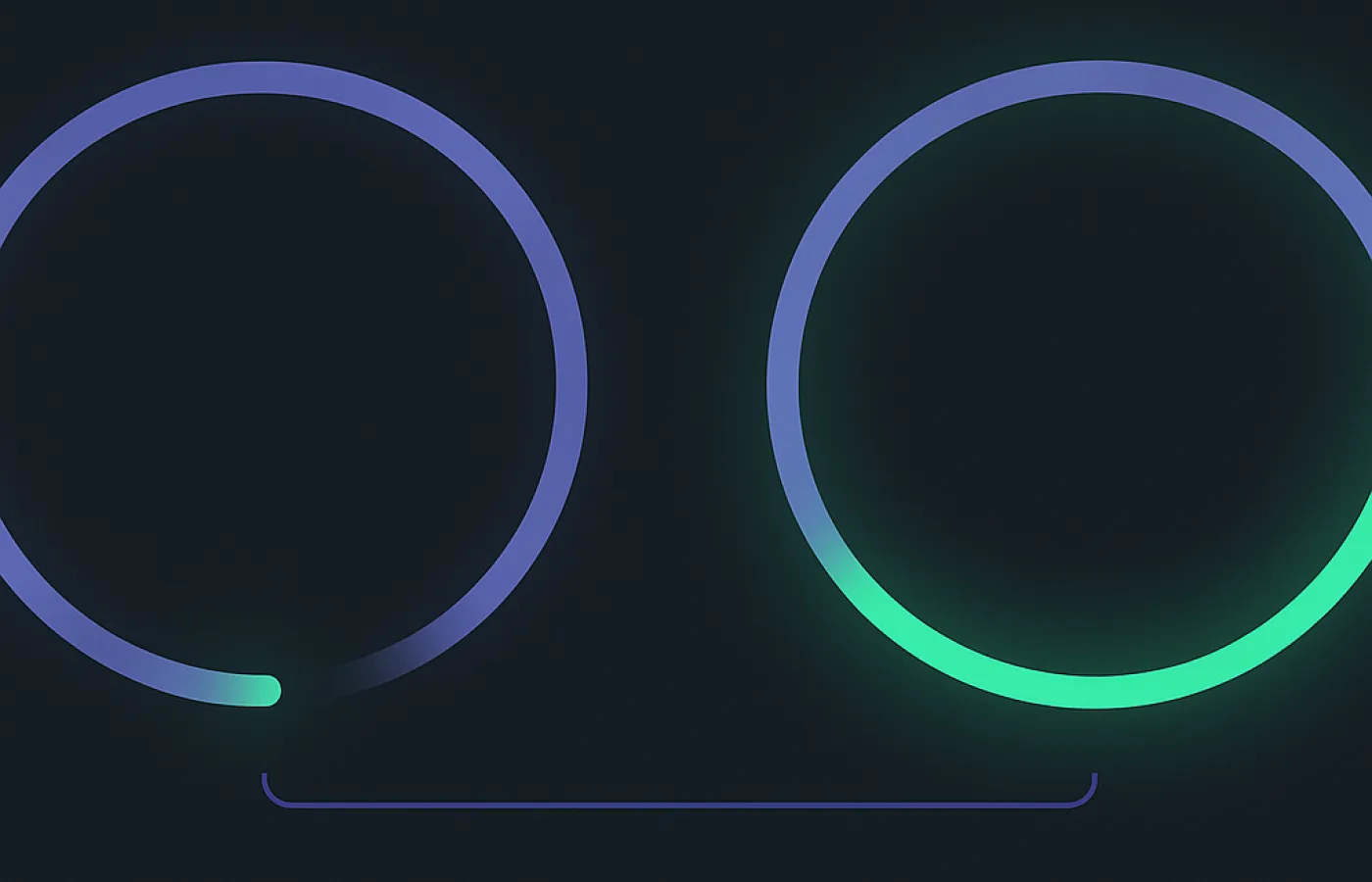 Two circular gauge arcs side by side, one filled a little and one filled a lot, joined at their bases